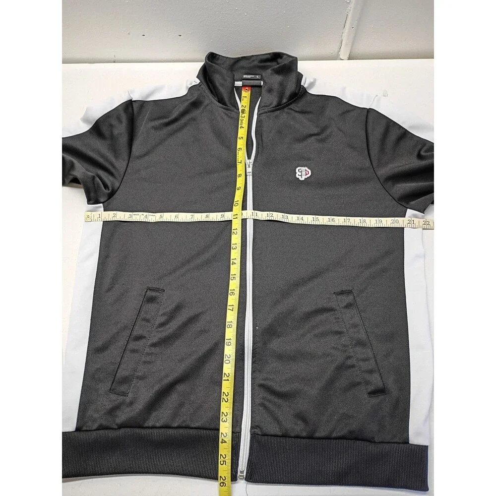 Y2K Southpole Activewear Jacket Men's Sz L Black/White Stripped Zip Front Sports